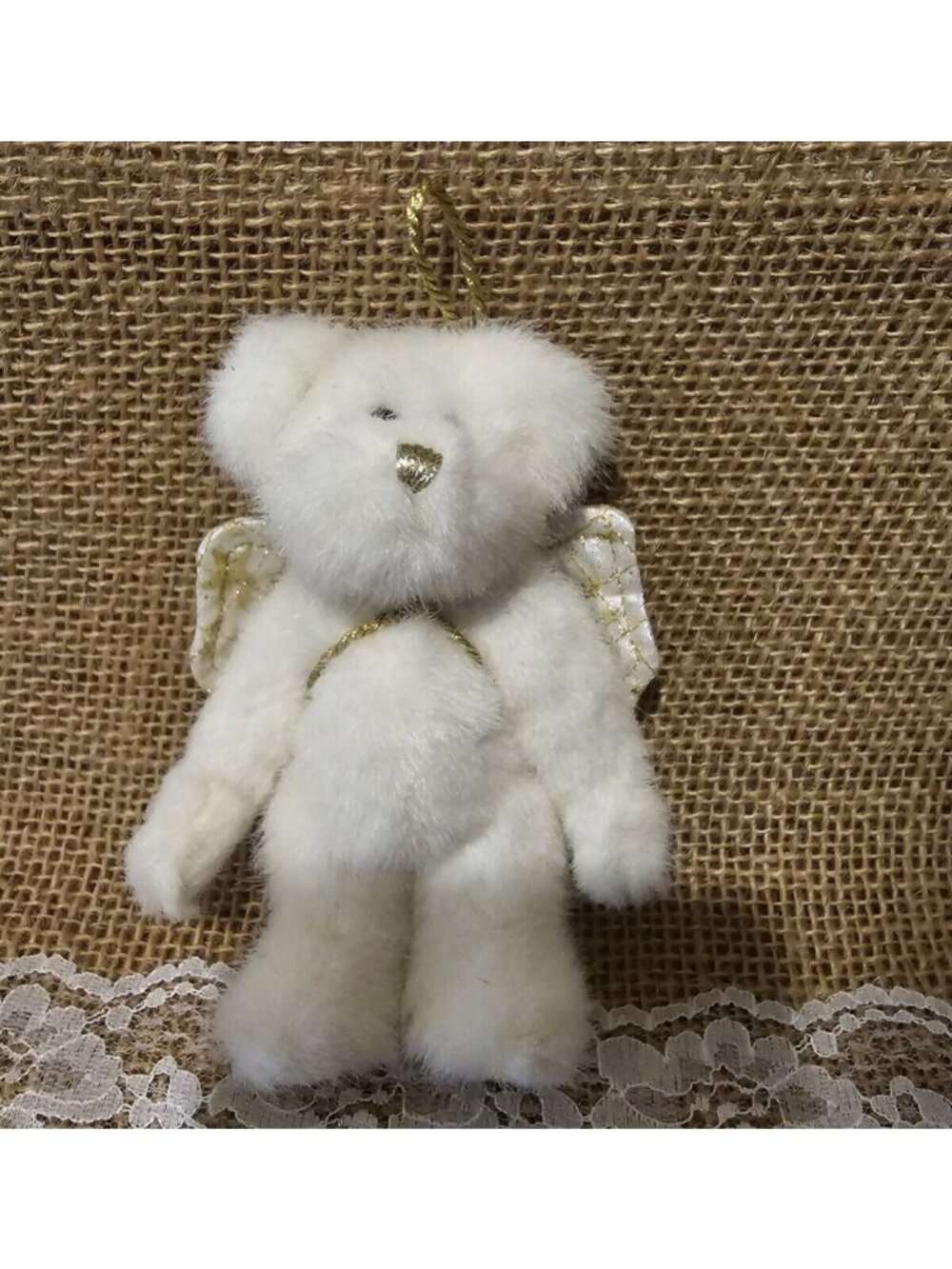 BOYDS COLLECTION- PLUSH ORNAMENT- ANGEL BEAR W/ SILVER WINGS AND NOSE
